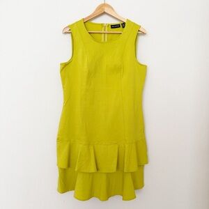 Nina Leonard Sleeveless Chartreuse Double Flounce Hem Dress Size Medium
